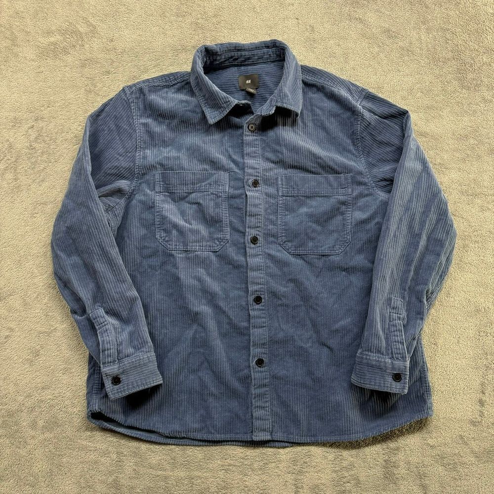 H&M Long Sleeve Corduroy‎ Button Extra Large Shirt Blue Mens Casual Work XL